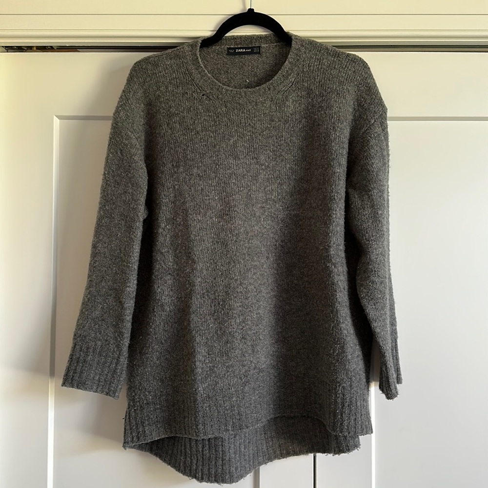 Zara Gray Oversized Knit Crewneck Sweater